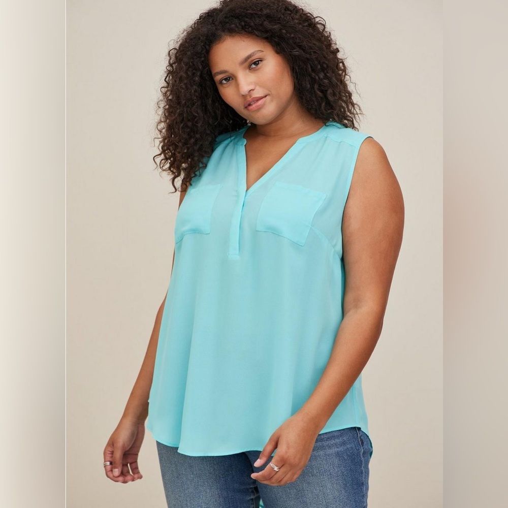 Torrid Teal Blue Georgette Sleeveless Button Front Blouse 2x